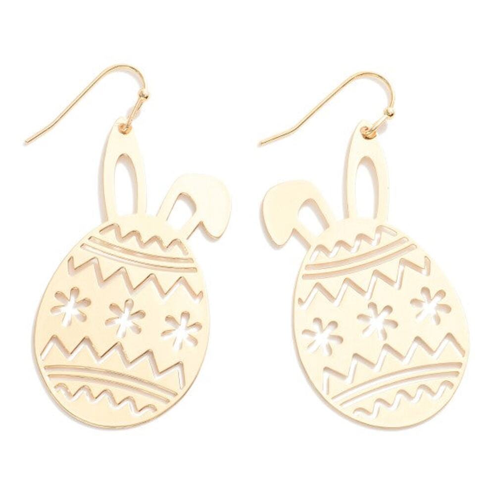 Gold Brass Easter Egg Bunny Ear Dangle Drop Earrings